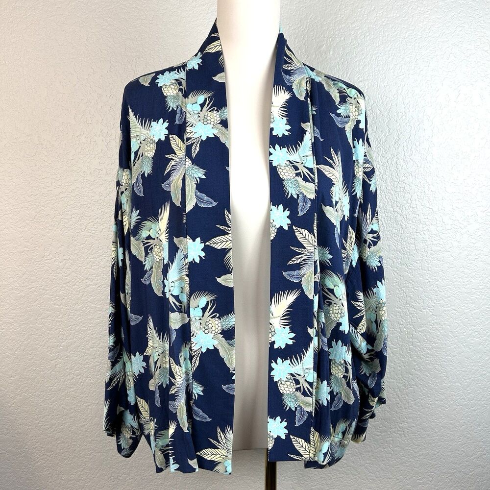 Gap Women's Floral Kimono Cardigan Navy Open Front Lightweight Boho Size XL